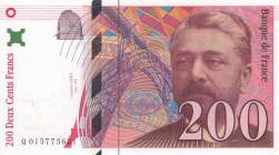 France, 200 Francs, 1996, XF, p159a
 Serial Number: Q015665621
Estimate: 15-30 USD