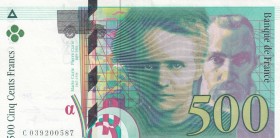 France, 500 Francs, 1998, XF, p160c
 Serial Number: C039200587
Estimate: 30-60 USD