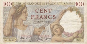 France, 100 Francs, 1941, VF, p94
 Serial Number: 603087030
Estimate: 15-30 USD