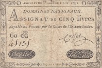 France, 5 Livres, 1791, FINE, pA50
 Serial Number: 60 B 
Estimate: 15-30 USD