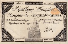 France, 50 Livres, 1792, XF, pA72
Serie 502, Serial Number: 1161
Estimate: 30-60 USD