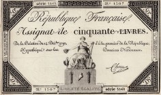France, 50 Livres, 1792, VF, pA72
There are little slits at the edges of it, Serial Number: 5242 1307
Estimate: 40-80 USD