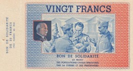 France, 20 Francs, 1941, UNC (-), 
Coinage of necessity, bon de solidarite (good solidarity) , Serial Number: 420,873
Estimate: 75-150 USD