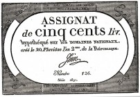 France, Assignat, 500 Francs, 1794, UNC, pA77
for collector issue, Serial Number: 126
Estimate: 25-50 USD