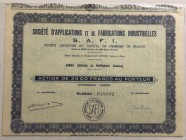 France , UNC, BOND SHARE
Societe D'applications Et De Fabrications Industrielles S.A.F.I
Estimate: 25-50 USD