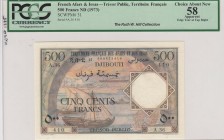French Afars and Issas, 500 Francs, 1973, AUNC, p31
PCGS 58, Djibouti, Territoire Français Des Afars Et Des Issas, Serial Number: A.36.410
Estimate:...