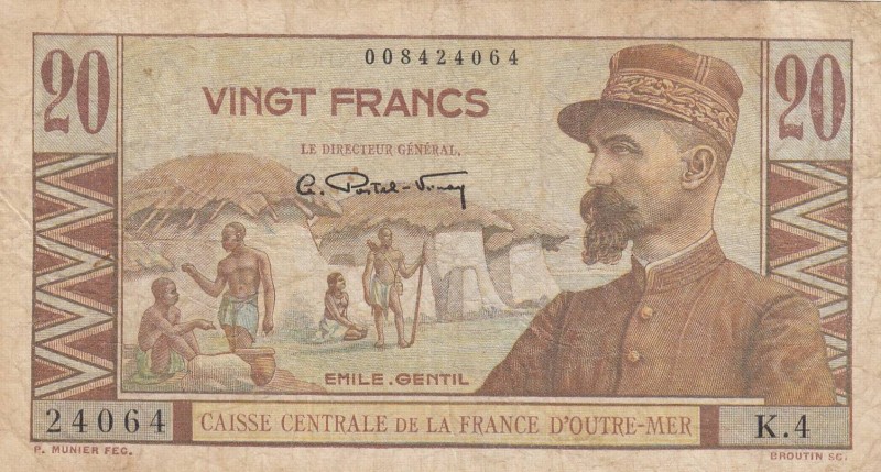 French Equatorial Africa, 20 Francs, 1947, FINE, p22
 Serial Number: 24064/K.4...