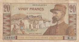 French Equatorial Africa, 20 Francs, 1947, FINE, p22
 Serial Number: 24064/K.4
Estimate: 15-30 USD