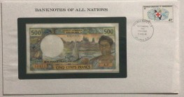 French Pasific Territories, 500 Francs, 1985, UNC, p60e, FOLDER
 Serial Number: A.2.39452
Estimate: 75-150 USD