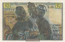 French West Africa, 50 Francs , 1956, UNC, p45
 Serial Number: E.52 40079
Estimate: 150-300 USD