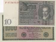 Germany, total 2 banknotes
10 Mark, 1929, AUNC, p180; 1000 Mark, 1922, UNC, pM13, Serial Number: F.37363149, Lc 350062
Estimate: 25-50 USD
