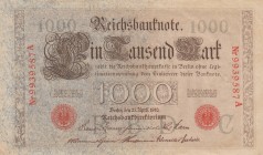 Germany, 1000 Mark, 1910, XF, p44b
 Serial Number: Nr9939587A
Estimate: 10-20 USD
