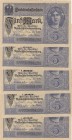 Germany, 5 Mark, 1917, UNC, p56, (Total 5 consecutive banknotes)
 Serial Number: Z-10762734-8
Estimate: 40-80 USD