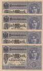 Germany, 5 Mark, 1917, UNC (-), p56b
(total 4 banknotes), Serial Number: Z10762799-800-801-802
Estimate: 30-60 USD