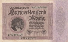 Germany, 100.000 Marks, 1923, VF, p83a
 Serial Number: G02404206
Estimate: 10-20 USD
