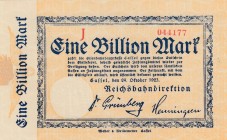 Germany, Billion Mark, 1923, UNC, pS1168
 Serial Number: 44177
Estimate: 20-40 USD