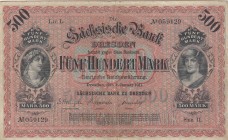 Germany, 500 Mark, 1911, VF (+), pS953b
 Serial Number: 11-059129
Estimate: 25-50 USD