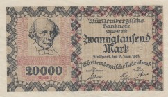 Germany, 20.000 Mark, 1923, XF, pS983
 Serial Number: 179385
Estimate: 20-40 USD