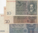 Germany, 10 Mark, 20 Mark and 100 Mark, 1929/1935, VF/ XF , p180a, p181b, p183, (Total 3 banknotes)
Estimate: 25-50 USD