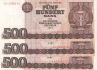 Germany, Total 3 banknotes
500 Mark(3), 1985, XF, p33, there is stain on the edge
Estimate: 30-60 USD