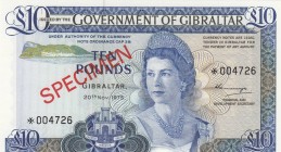 Gibraltar, 10 Pounds, 1977, UNC, pCS1, SPECIMEN
Collector Series , Serial Number: *004726
Estimate: 100-200 USD