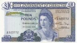 Gibraltar, 10 Pounds, 1986, UNC (-), p22b
Queen Elizabeth II. Portrait, Serial Number: A923772
Estimate: 30-60 USD