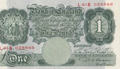 Great Britain, 1 Pound, 1949-55, AUNC, p369b
 Serial Number: L61B 028866
Estimate: 30-60 USD