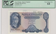 Great Britain, 5 Pounds, 1957/1961, UNC, p371a
PCGS 64, Serial Number: B13 262724
Estimate: 100-200 USD