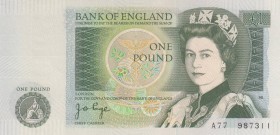 Great Britain, 1 Pound, 1978/1984, UNC (-), p377a
Queen Elizabeth II. portrait, Serial Number: A77 987311
Estimate: 10-20 USD