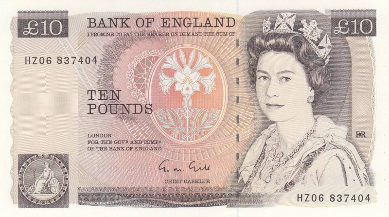 Great Britain, 10 Pounds, 1988, UNC, p379e
Queen Elizabeth II portrait, Serial ...