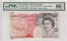 Great Britain, 50 Pounds , 2006, UNC, p388c
PMG 66 EPQ, Queen Elizabeth II portrait, Serial Number: M39 612205
Estimate: 125-250 USD