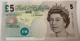 Great Britain, 5 Pounds, 2004, AUNC(-), p391c
Queen Elizabeth II. Portrait, Serial Number: JE75735651
Estimate: 15-30 USD