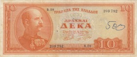 Greece, 10 Drachmai, 1955, VF, p189b
There is writing mark, Serial Number: 09. 209782
Estimate: 15-30 USD