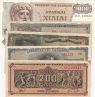 Greece, 200 Drachmai, 1.000 Drachmai (2), 25.000 Drachmai and 5.000.000 Drachmai , 1939/1944, AUNC - UNC, (Total 5 banknotes)
Estimate: 25-50 USD