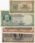 Greece, Different 4 banknotes
50 Drachmai, 1939, XF, p107; 20 Drachmai, 1940, VF, p315; 200 Drachmai, 1944, VF, p131a; 1.000 Drachmai, 1942, XF, p118...