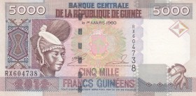 Guinea, 5000 Francs , 2012, AUNC, p41b
 Serial Number: RX604738
Estimate: 10-20 USD