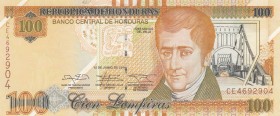 Honduras, 100 Lempiras, 2014, UNC, p102b
 Serial Number: CE4692904
Estimate: 10-20 USD