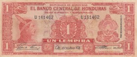 Honduras, 1 Lempira, 1961, VF, p54Aa
 Serial Number: U161462
Estimate: 10-20 USD