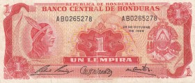 Honduras, 1 Lempira, 1968, VF, p55a
 Serial Number: AB0265278
Estimate: 20-40 USD