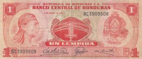 Honduras, 1 Lempira, 1974, FINE, p58
 Serial Number: BC3909508
Estimate: 10-20 USD
