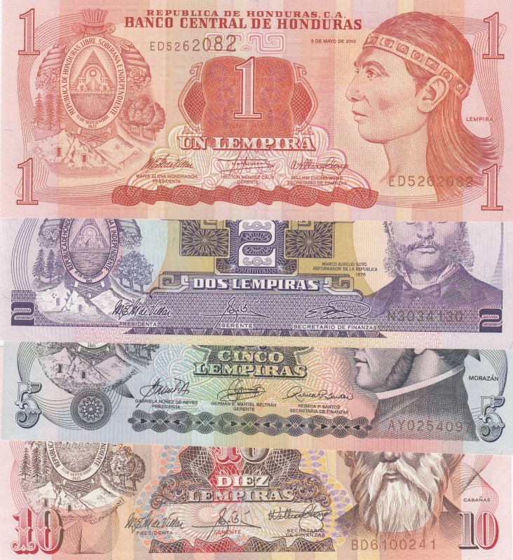 Honduras, 1 Lempira, 2 Lempiras, 5 Lempiras and 10 Lempiras, 2003/2010, UNC, p89...