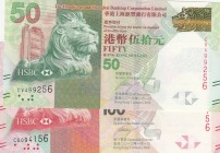 Hong Kong, 50 Dollar and 100 Dollars, 2010/2013, UNC, p298, p343, (Total 2 banknotes)
Estimate: 30-60 USD