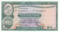 Hong Kong, 10 Dollars, 1978, UNC, p182h
 Serial Number: RJ296612
Estimate: 30-60 USD