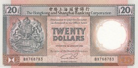 Hong Kong, 20 Dollars, 1990, UNC, p197a
 Serial Number: BX768783
Estimate: 15-30 USD
