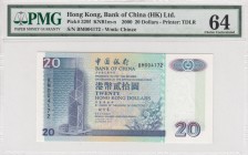 Hong Kong, 20 Dollars, 2000, UNC, p329f
PMG 64, Serial Number: BM004172
Estimate: 15-30 USD