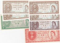 Hong Kong, 1 Cent (5), 5 Cents and 10 Cents, 1961/1992, UNC, p325, p326, p327, (Total 7 banknotes)
Queen Elizabeth II portrait, All "1 Cents" have di...