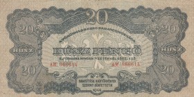 Hungary, 20 Pengo, 1944, VF, pm6b
 Serial Number: AM 866614
Estimate: 15-30 USD