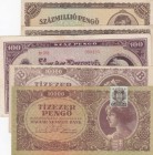 Hungary, XF, total 5 baknotes
100.000.000 (2) Pengo, 1946, p124; 100 Pengo, 1945, p111b; 10.000 Pengo, 1945, p119c; 10.000 Pengo, 1946, p126, Serial ...