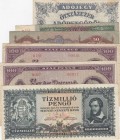 Hungary, Total 6 banknotes
50 Pengo, 1932, VF; 10.000.000 Pengo, 1945, VF; 100 Pengo(2), 1945, VF; 10 Pengo, 1936, VF; 500.000 Adopengo, 1946, VF
Es...