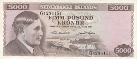 Iceland, 5.000 Kronur, 1961, XF, p47
 Serial Number: G4284151
Estimate: 10-20 USD